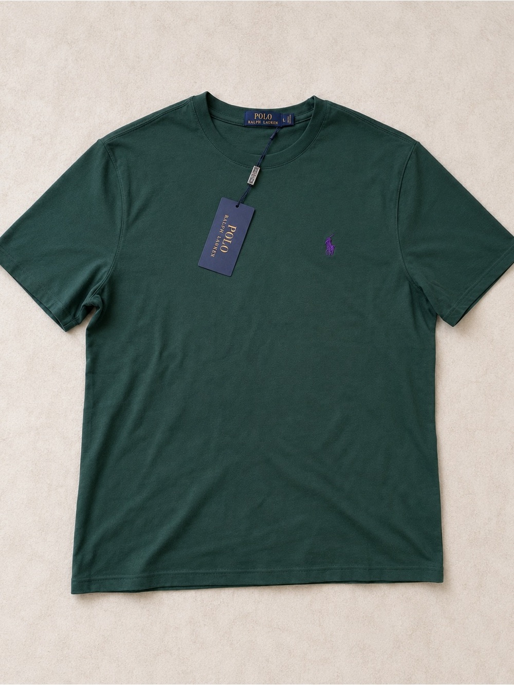 New Ralph Lauren Short Sleeve Tee in Deep Green with Purple Pony